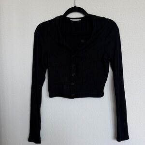 Reformation Ribbed Black Long Sleeve Cropped cardigan